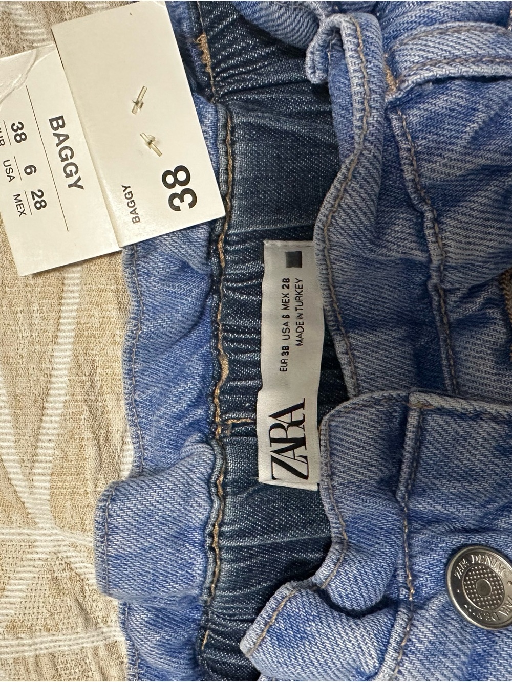 Zara Paperbag Waist Baggy Blue Jeans - Picture 3 of 4